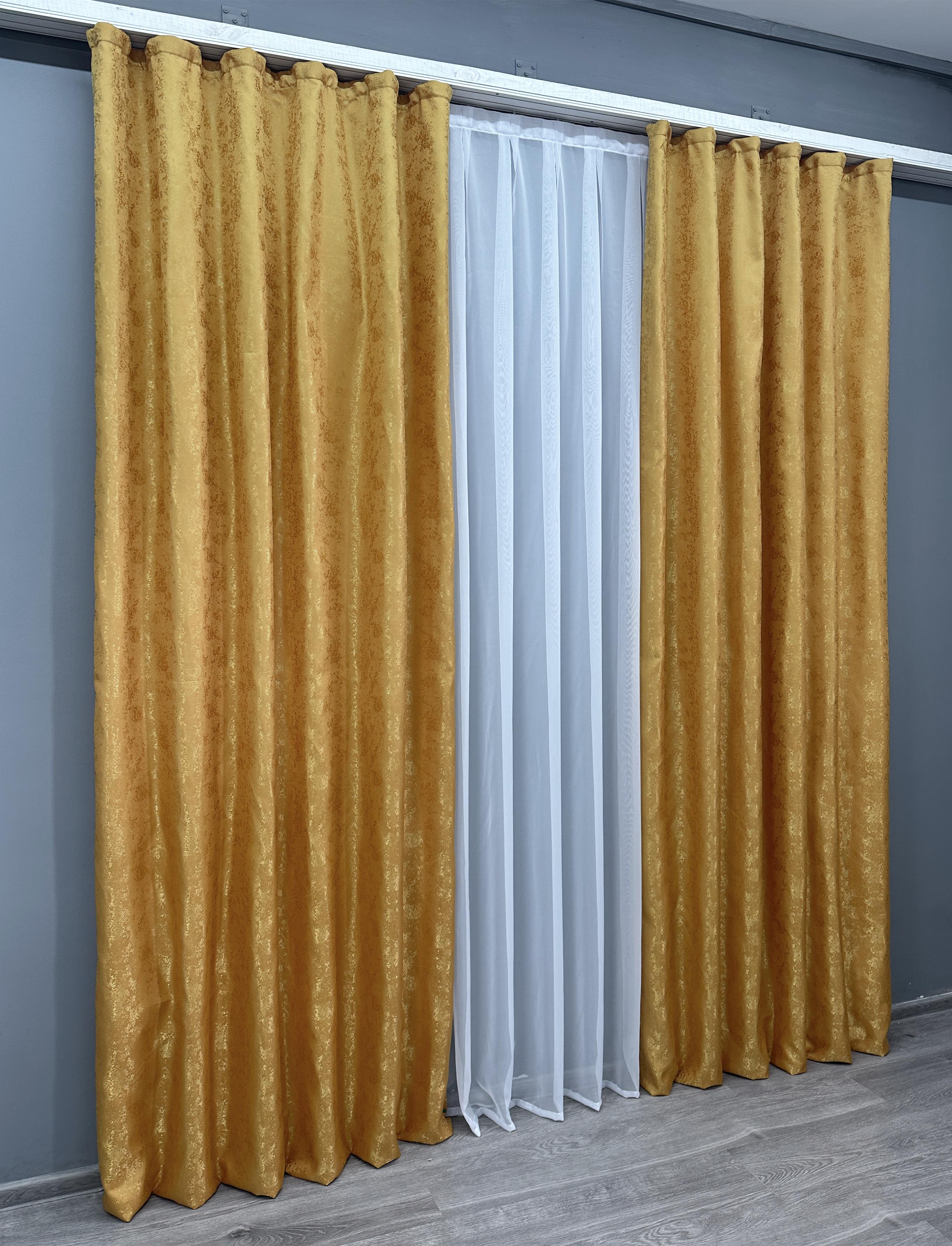 Комплект штор VR-Textil Мармур Al1 №614ш жакард 100х270 см 2 шт. Золотистий (31-067) - фото 4