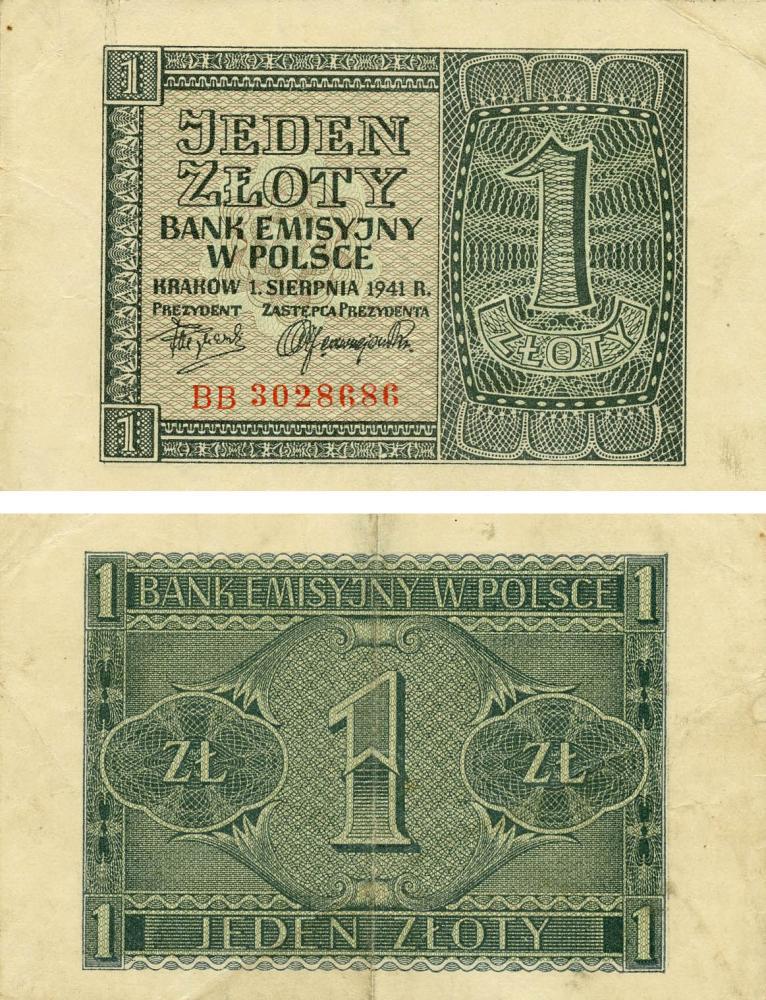 Коллекционная банкнота Польша 1 злотых 1941 G-VG (Б19048)