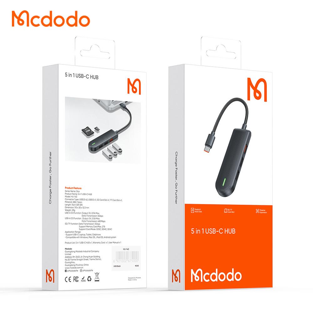 USB-хаб Mcdodo Type-C на 5 портов для Mac iPad OS Windows Android (HU-1430) - фото 3