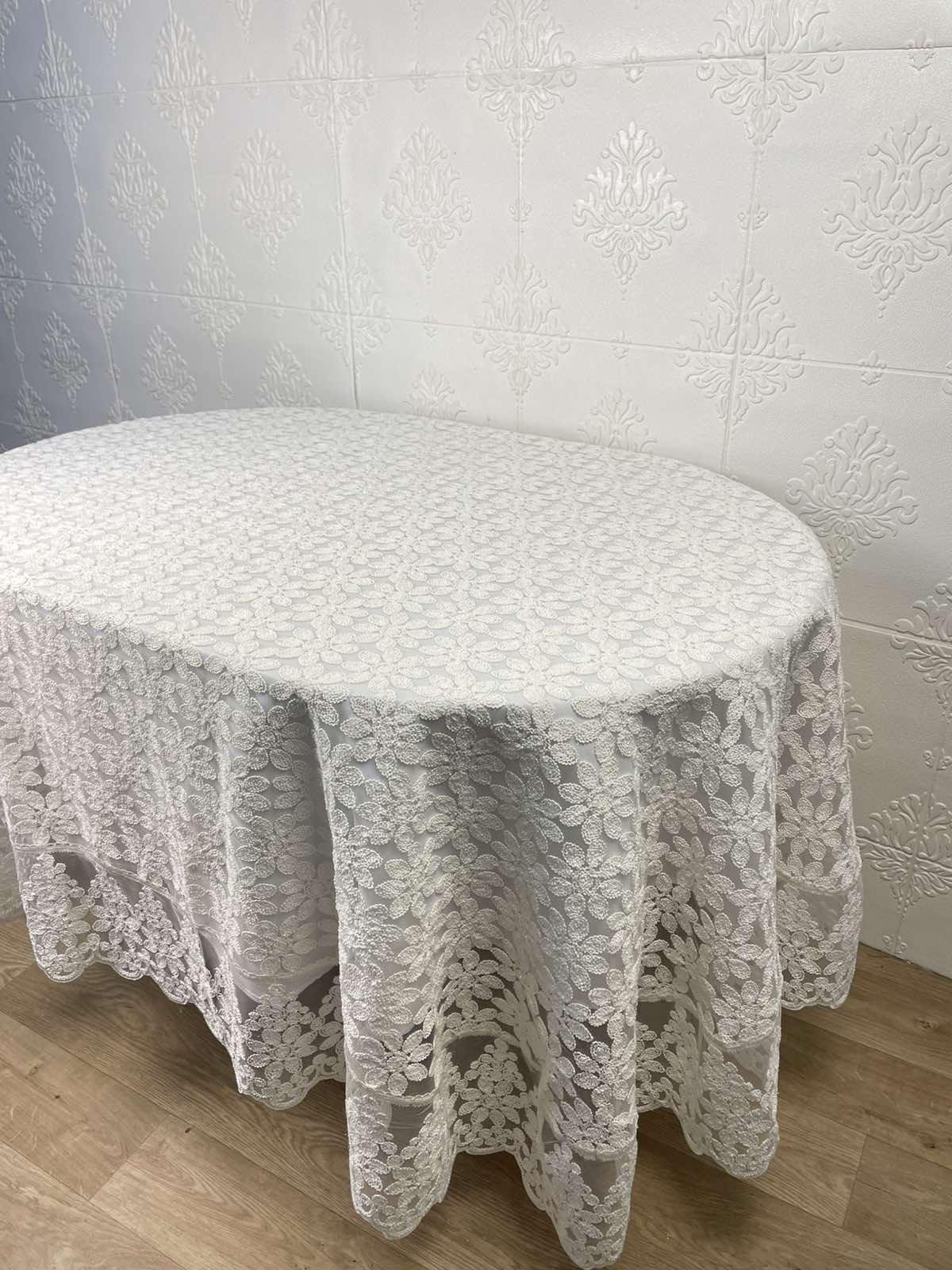 Скатертина велюрова Acme Tekstil PVS Lux Daisy ovale 160x260 см Krem (CN37704)