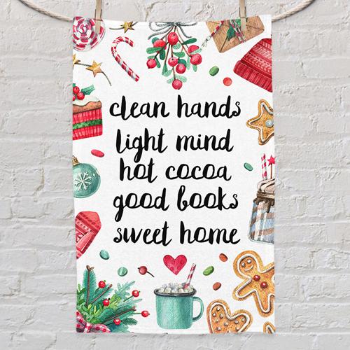 Полотенце маленькое с принтом Clean hands Light mind hot cocoa good books sweet home 80x50 см (PLM_22NG015)