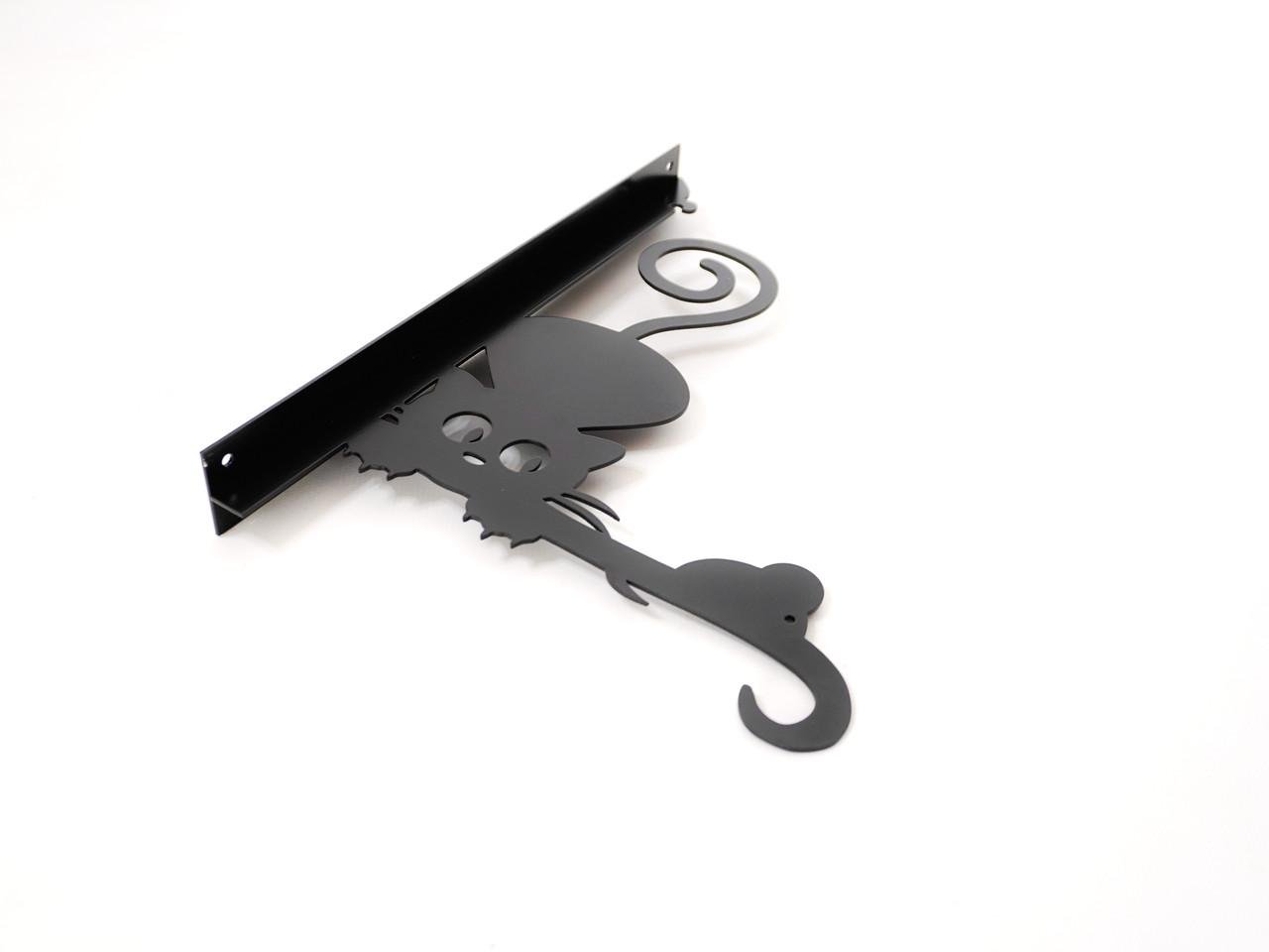 Кронштейн Кот и мышка для кашпо с цветами метал Черный (Б008) - фото 2