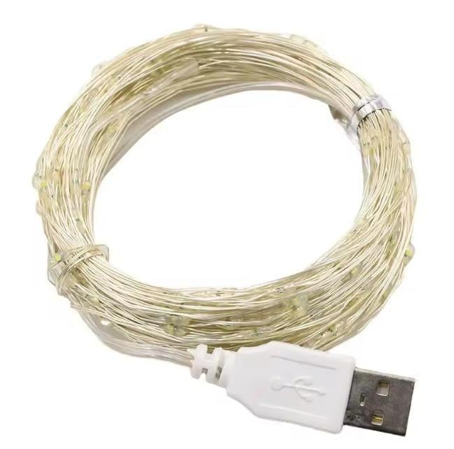 Гирлянда новогодняя Капля от USB 50 LED теплый белый свет 5 м