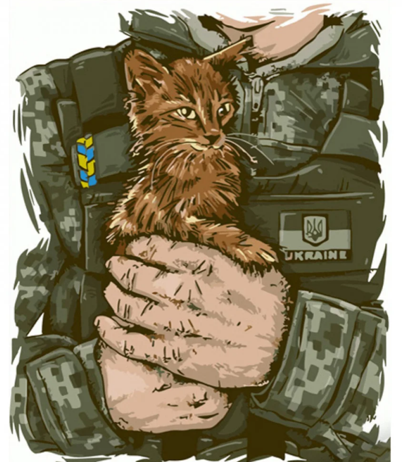 Картина по номерам Strateg Котик на руках бойца 40x50 см (GS748)