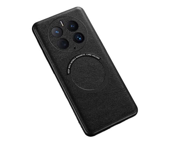 Кожаный чехол - накладка Leather Hybrid Case для Huawei Mate 50 Pro с металлической вставкой Черный