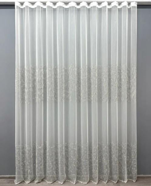 Тюль бамбук с вышивкой Молочный/Серо-бежевый (1565т)