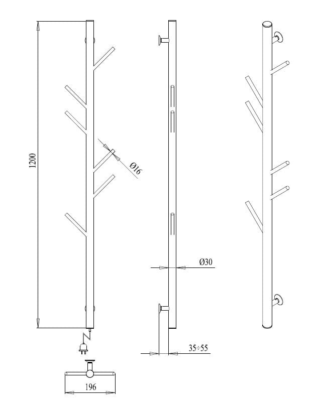 Сушарка для рушників електрична Paladii Стійка сет 1200х6 терморегулятор ТР01 Чорний (СКе002ЧМ) - фото 2