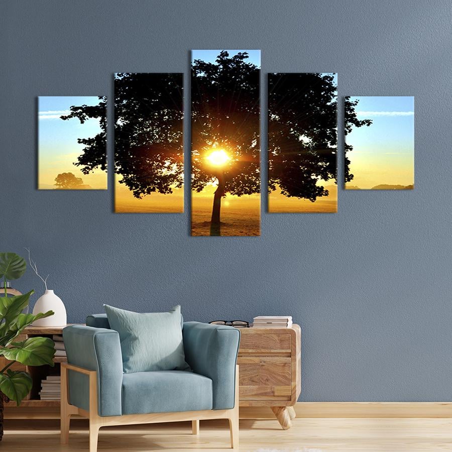 Модульная картина из 5 частей на холсте интерьерная картина Закат в кроне дерева 162x80 см (557-52) Модульная картина из 5 частей на холсте интерьерная картина Закат в кроне дерева 162x80 см (557-52)