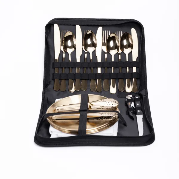 Набор посуды для пикника Yiwu на 4 персоны из нержавеющей стали в кейсе 32х25х5 см Золотой (147-107-HP-21-2)