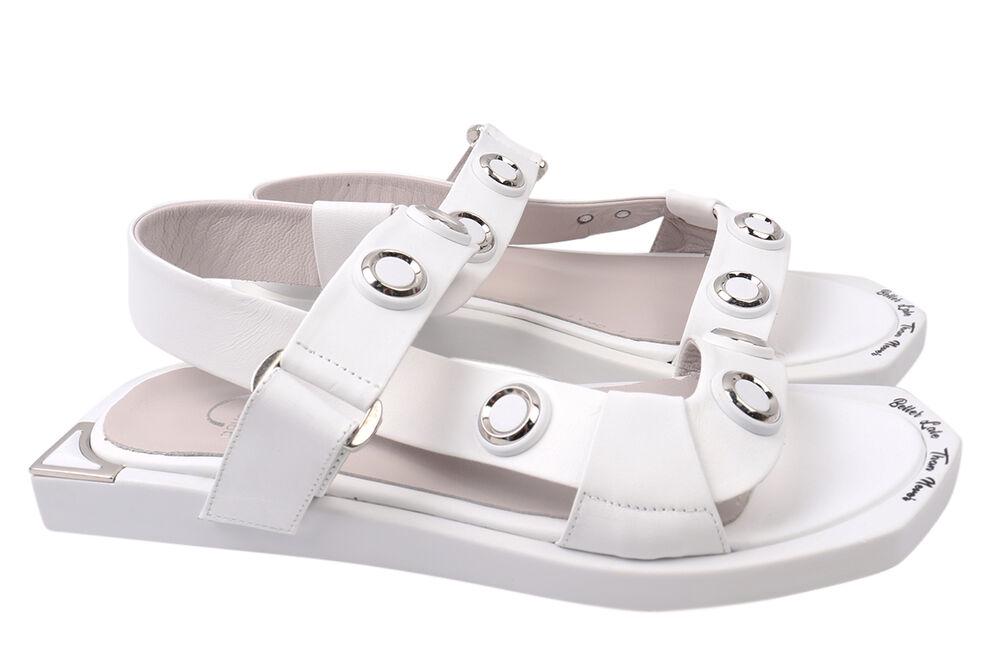 Босоножки женские Aquamarin из кожи на низком ходу с открытой пятойр. 37 Белый (1995-21LBC)