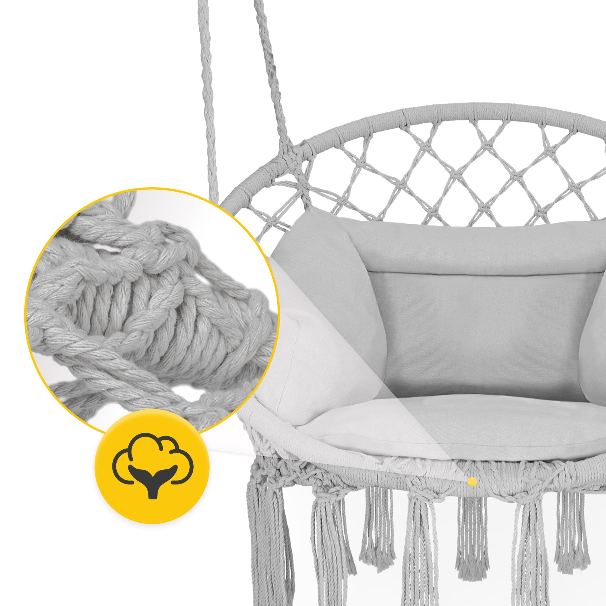 Кресло-качели подвесное 4fizjo Boho Dream с подушкой плетеное 80 см Grey (P-5905973404532) - фото 7