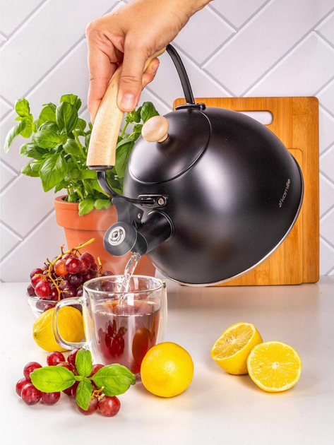 Чайник со свистком Kamille KM-0856 из нержавеющей стали с деревянной ручкой 2,5 л Черный (150-84-0856) - фото 3 Чайник со свистком Kamille KM-0856 из нержавеющей стали с деревянной ручкой 2,5 л Черный (150-84-0856) - фото 3