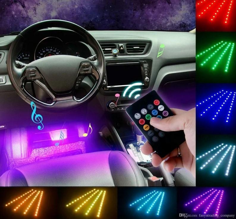 Комплект подсветки в салон авто 4 светодиодных ленты с пультом - фото 2 Комплект подсветки в салон авто 4 светодиодных ленты с пультом - фото 2
