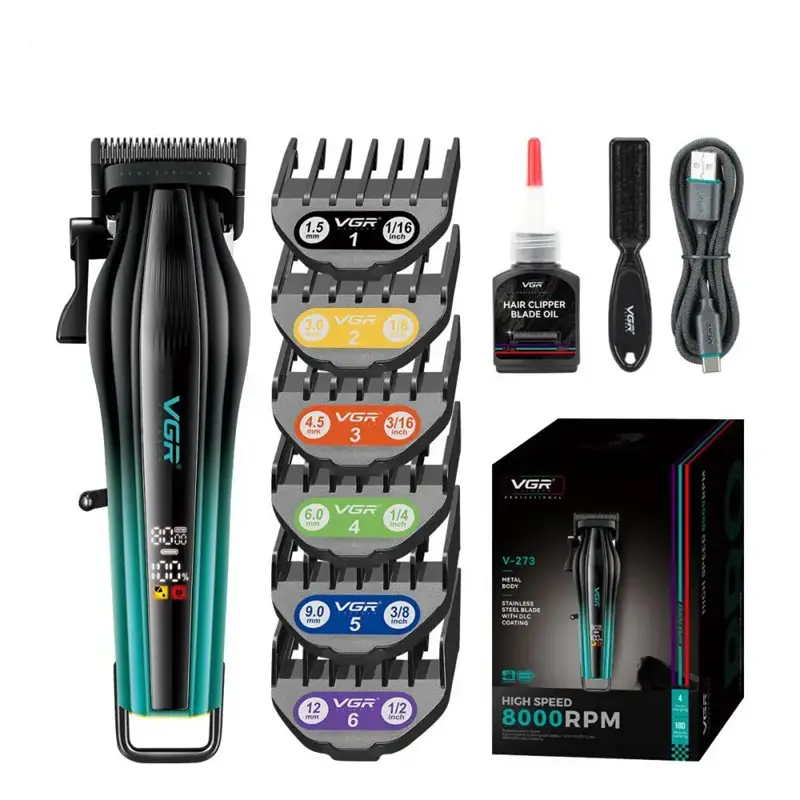 Машинка для стрижки VGR V-273 10 Вт акумуляторна з 6 насадками Чорний з зеленим (2760548705)