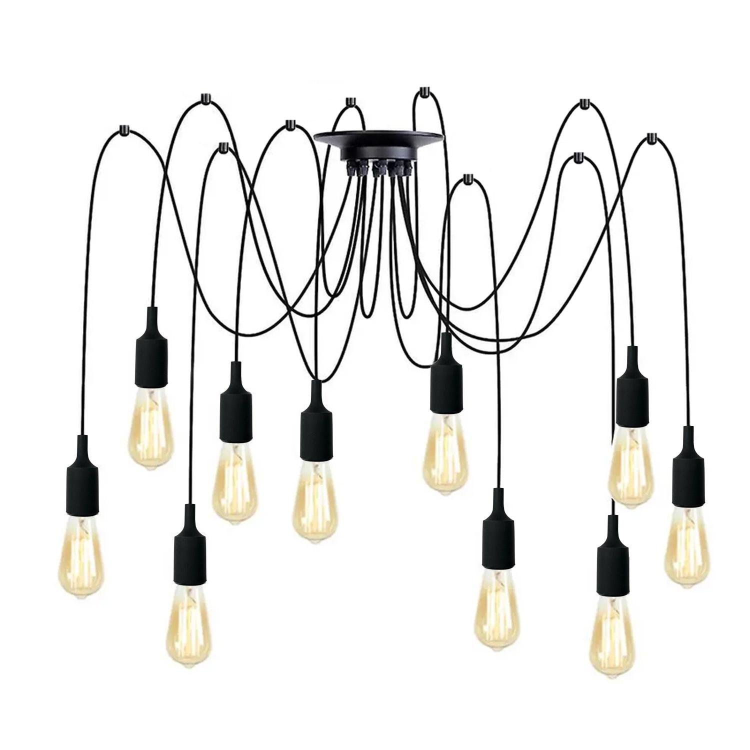 Люстра Паук в стиле лофт на 10 ламп с силиконовыми патронами Черный