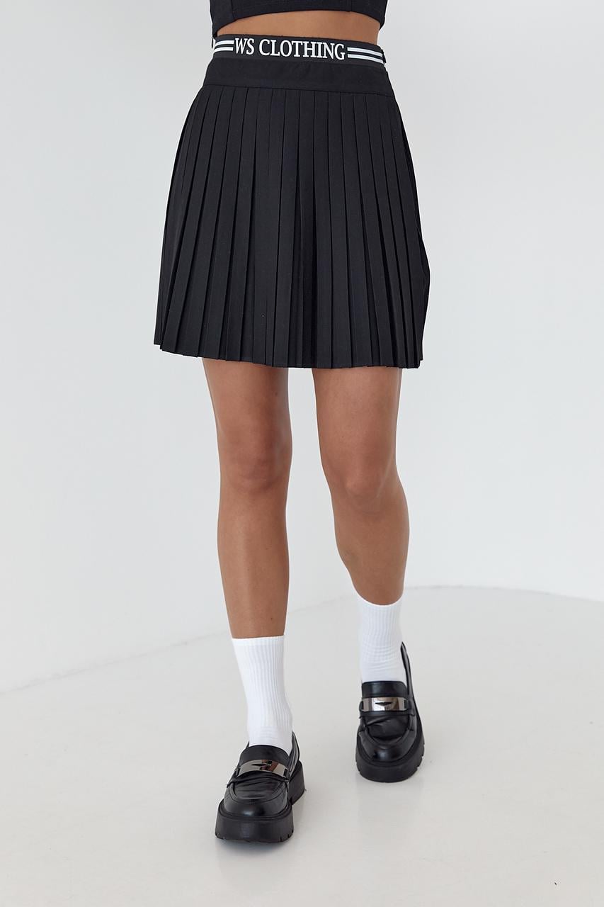 Юбка плиссе короткая с резинкой на талии L Черный (L-03094-Черный)