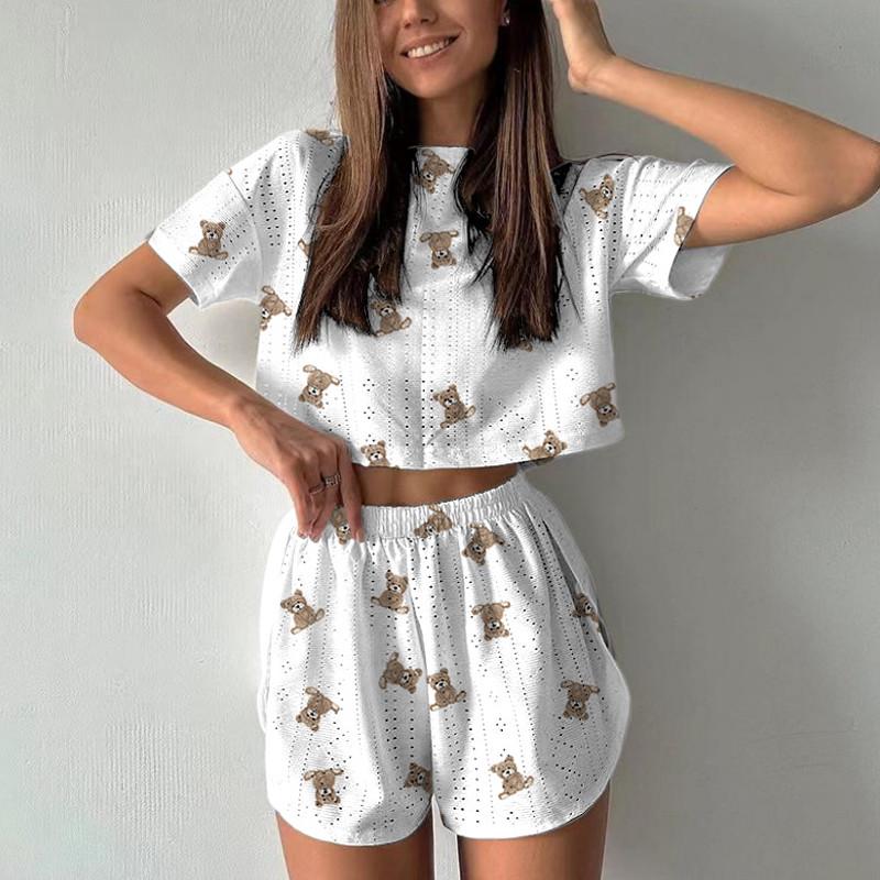 Піжама-комплект жіноча Lesko SM24107AYH Ведмедики футболка та шорти S Білий (28525347) - фото 2 Піжама-комплект жіноча Lesko SM24107AYH Ведмедики футболка та шорти S Білий (28525347) - фото 2