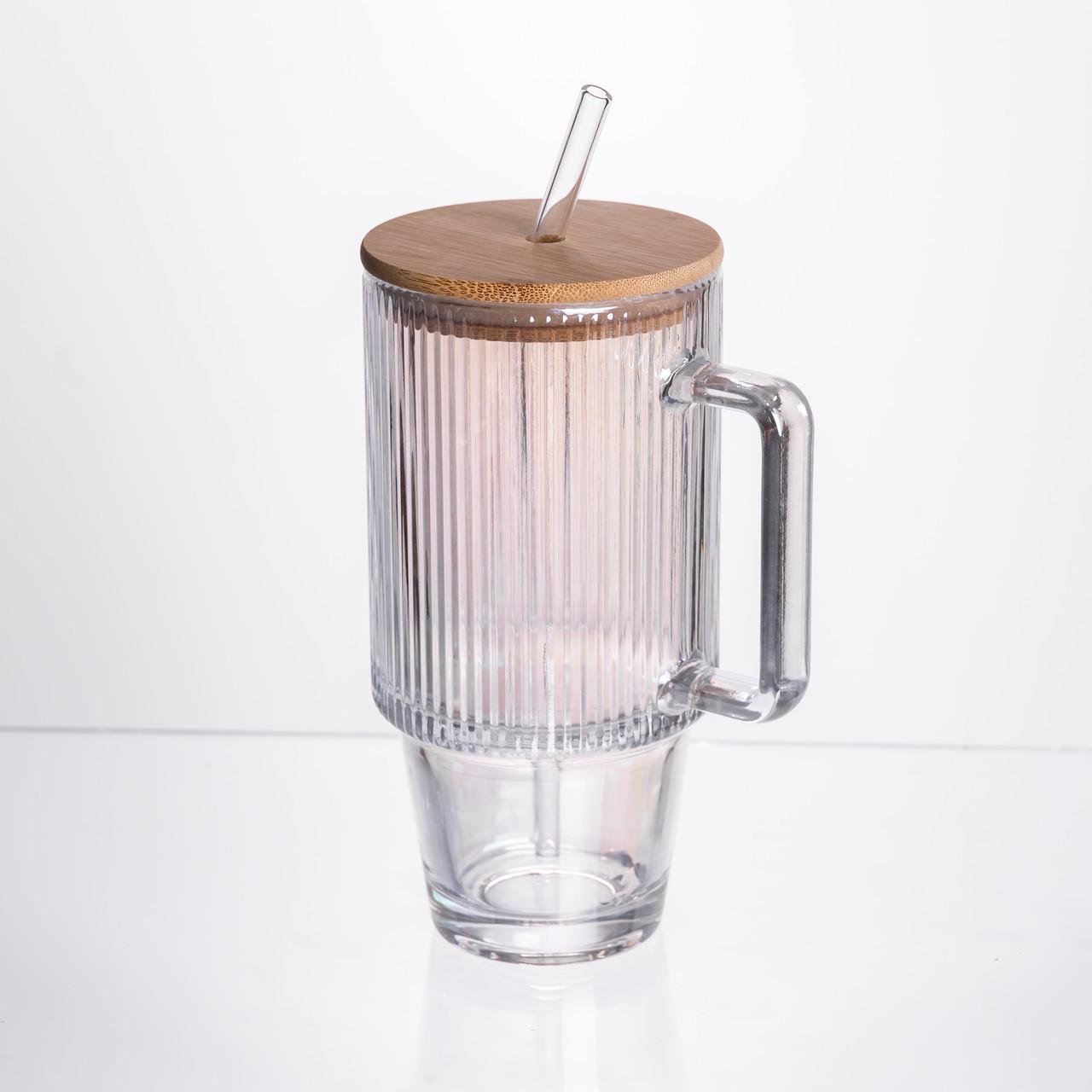 Кружка скляна з кришкою і трубочкою 750 мл (HP-19-49) - фото 2 Кружка скляна з кришкою і трубочкою 750 мл (HP-19-49) - фото 2