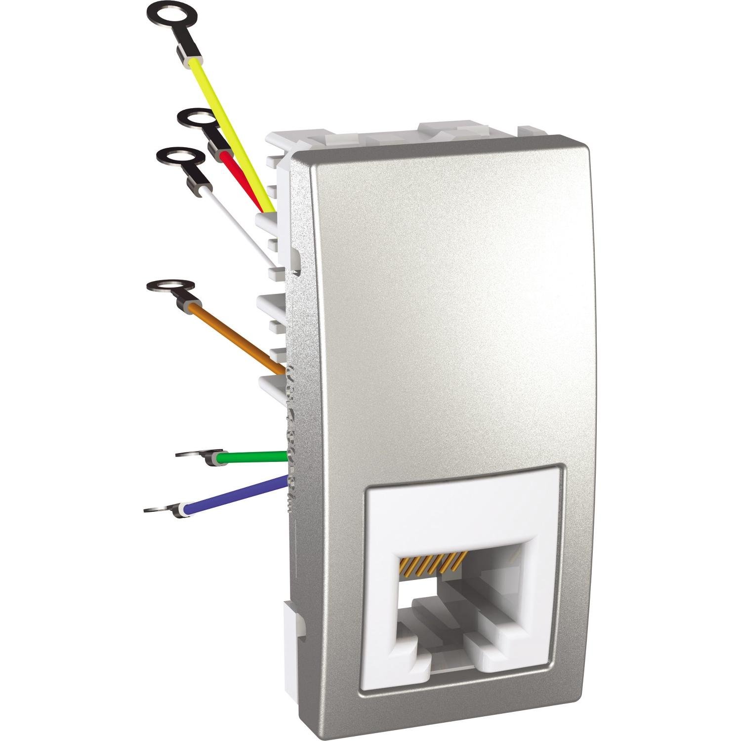 Розетка телефонна Schneider Electric Unica RJ11 1 модуль Алюмінієвий (MGU3.491.30)