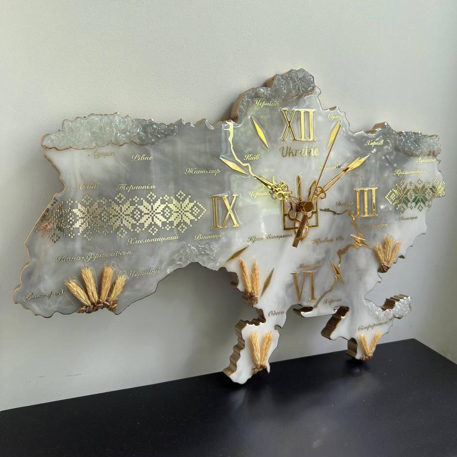 Часы настенные из эпоксидной смолы Карта Украины 50x34 см