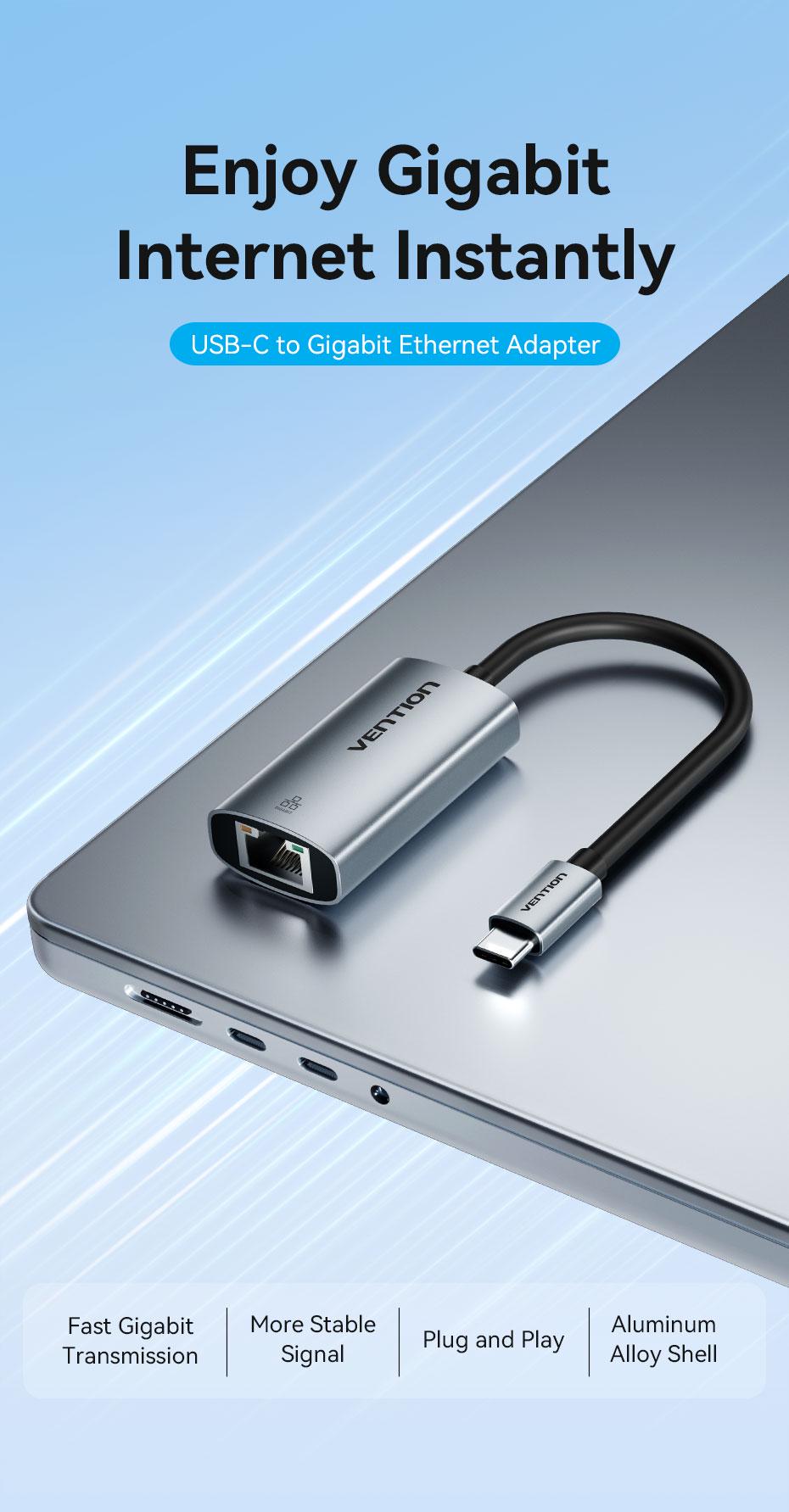 Адаптер Vention USB-C на Gigabit Ethernet 1000 Мбит/с алюминиевый 0.15 м Серый (CFPHB) - фото 2