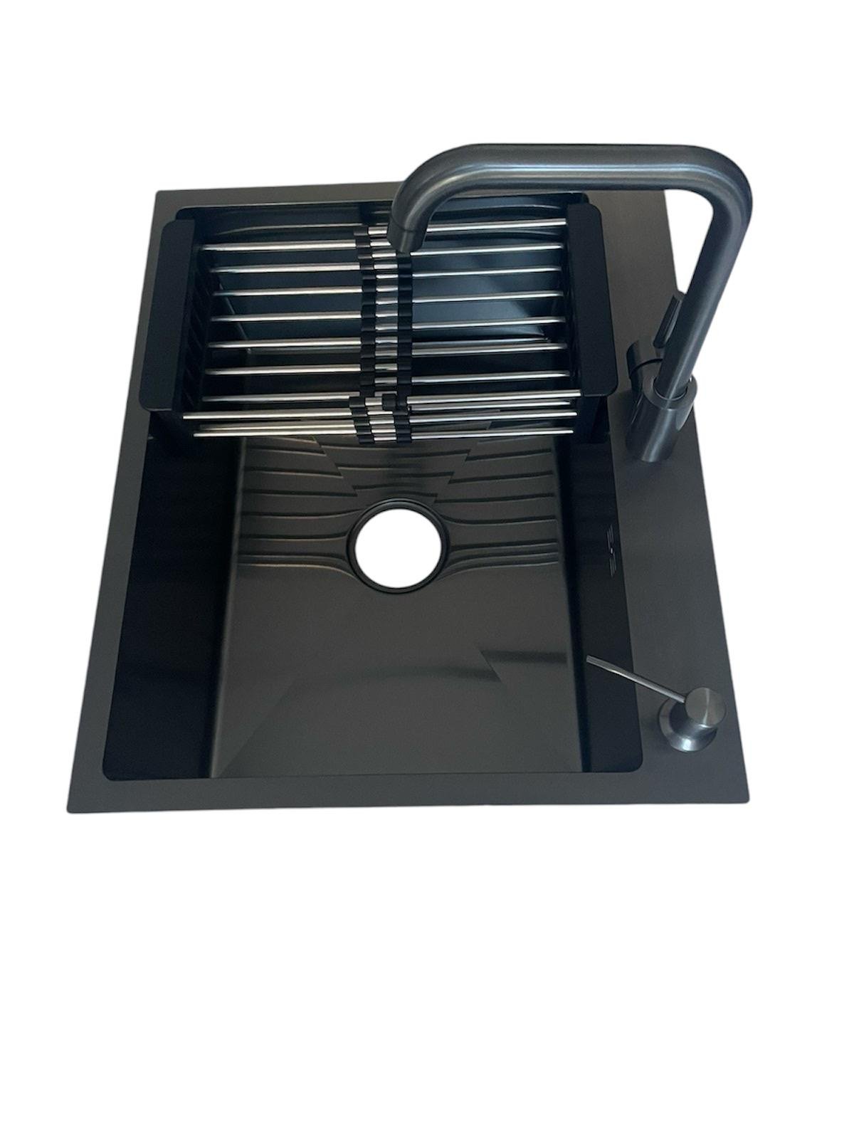 Мойка кухонная Lidz 6050 Черный/смеситель-кран для кухни из нержавеющей стали Графитовый