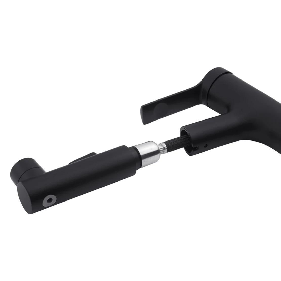 Смеситель для раковины Kroner KRP Edelstahl Klassisch SCH030-T врезной с выдвижным изливом Черный (CV032497) - фото 5