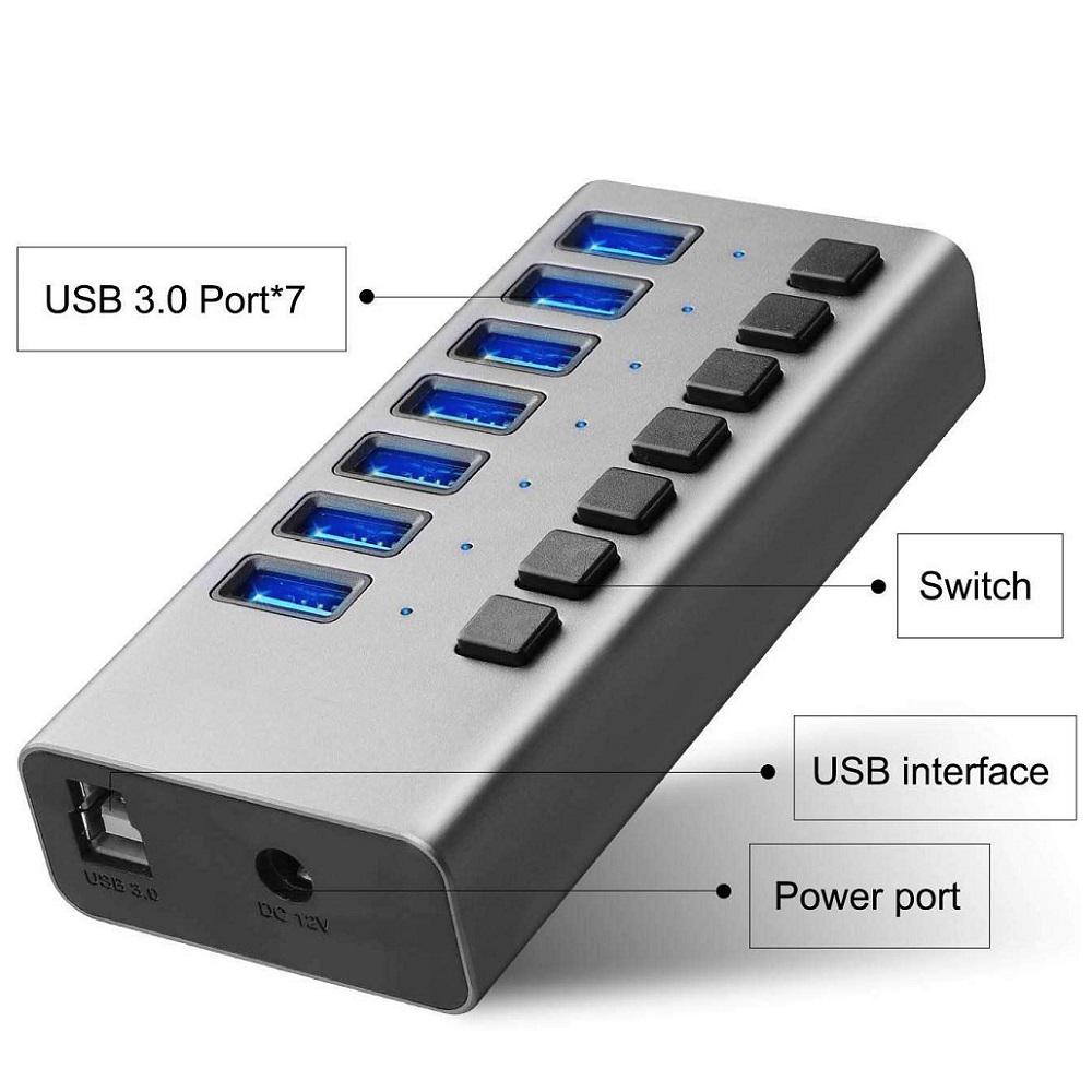 Хаб концентратор USB hub Acasis H707 на 7 портов USB 3.0 US plug Серый (1339) - фото 2