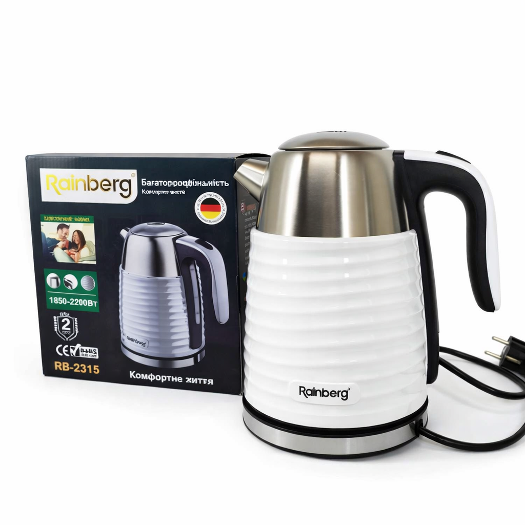 Електрочайник дисковий Rainberg RB-2315 нержавіюча сталь/автовимкнення 1,8 л 2200 Вт (33162406)
