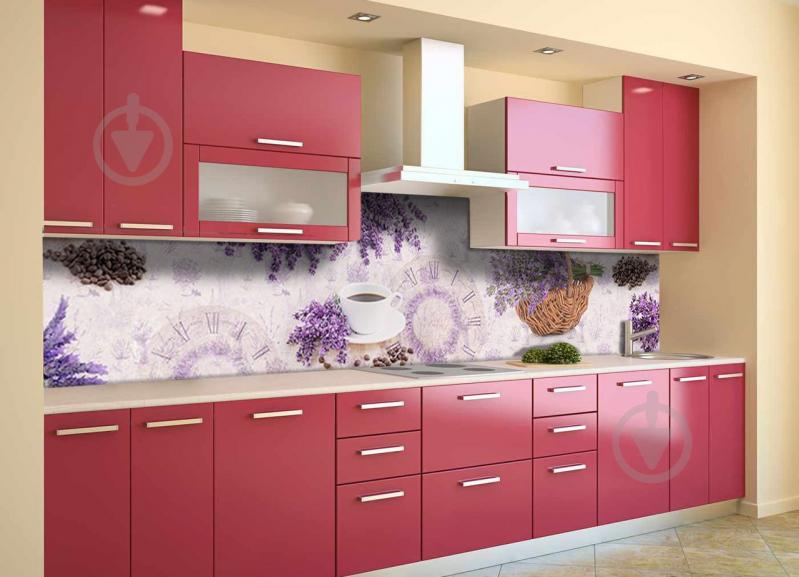 Скинали на кухню Zatarga «Лаванда Корзинка Кофе» 600х2500 мм виниловая 3Д наклейка кухонный фартук Z180366