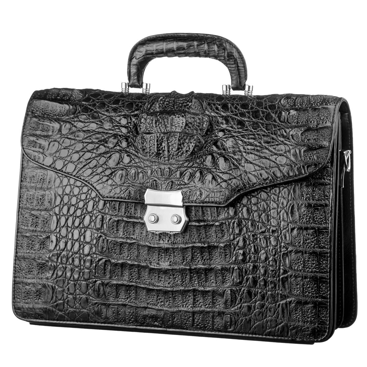 Портфель Crocodile leather 18048 из натуральной кожи крокодила Черный
