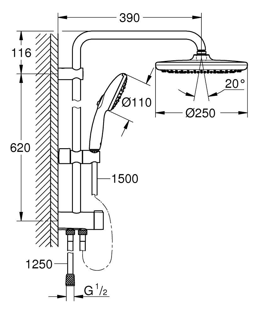 Душова система без змішувача Grohe Tempesta 26980001 Хром (226274) - фото 5 Душова система без змішувача Grohe Tempesta 26980001 Хром (226274) - фото 5