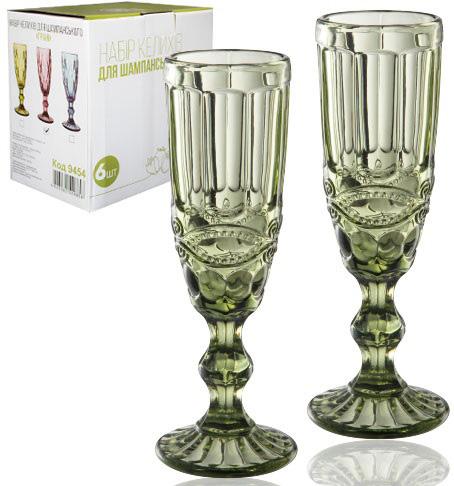 Набор бокалов для шампанского Elodia Винтаж 180 мл 6 шт. Изумрудный (ST-9455-GR) - фото 2