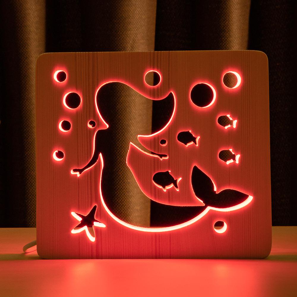 Ночник из дерева ArtEco Light LED RGB Русалочка с пультом (1020439)