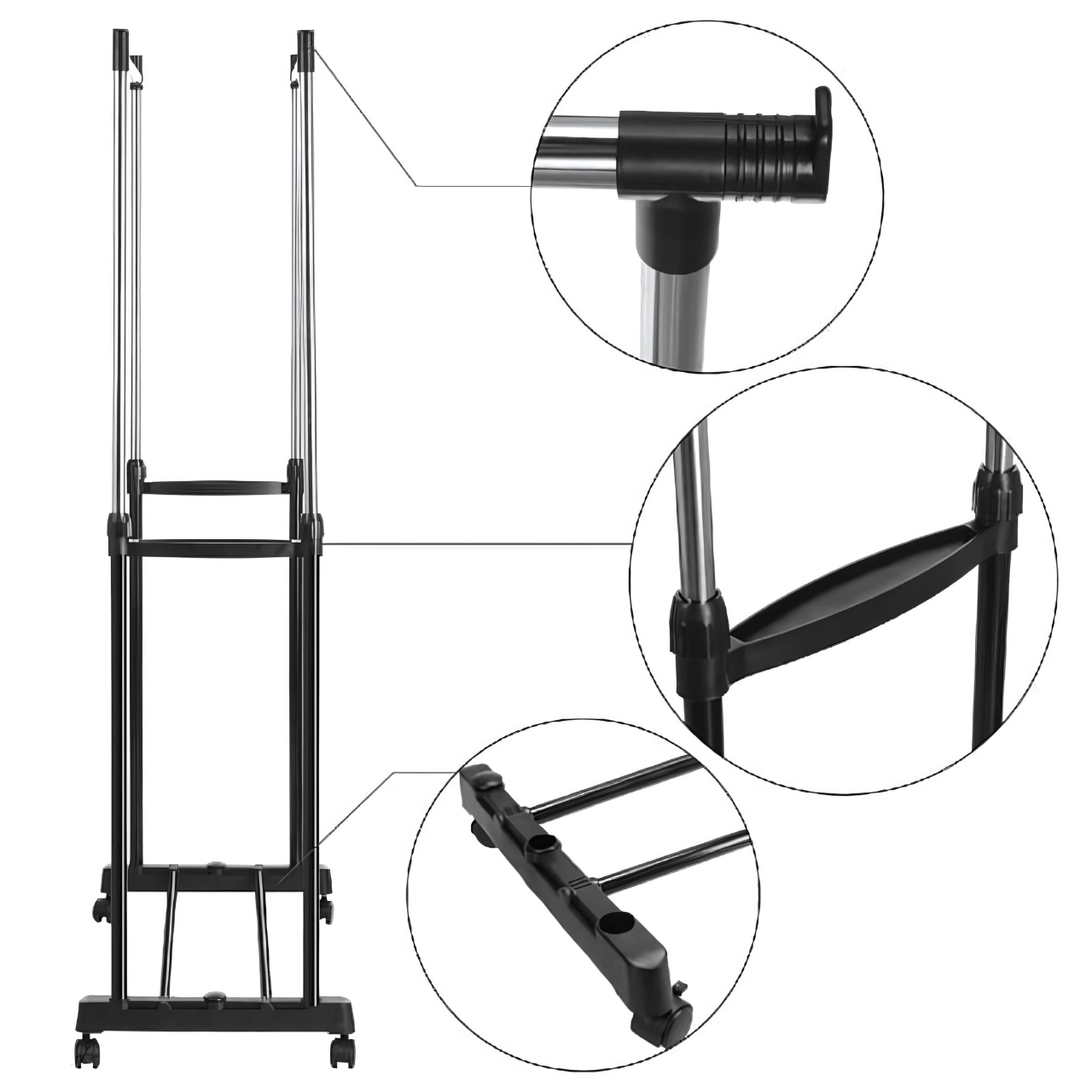 Вішалка-стійка для одягу телескопічна на коліщатках Чорний (7020128093) - фото 5