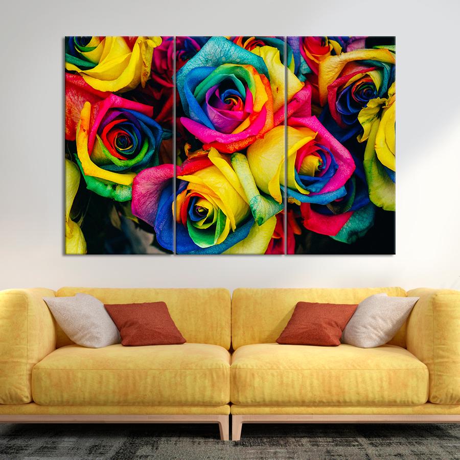 Картина цветы и растения Радужные розы 156x100 см (A990-3)