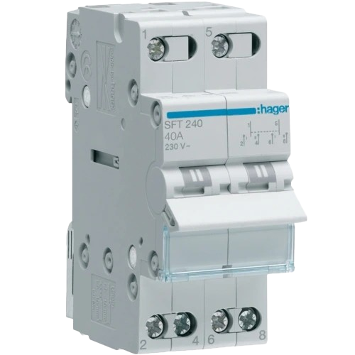 Переключатель I-0-II с общим выходом сверху Hager SFT240 40А/230V 2 полюса