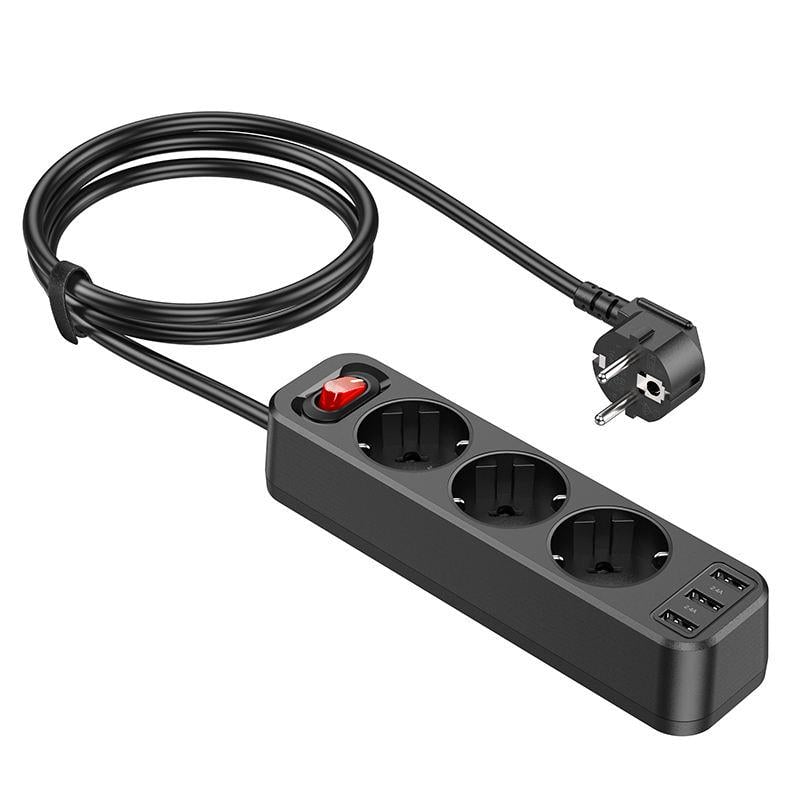 Фильтр сетевой Hoco NS2 3 розетки/3 USB 1,8 м