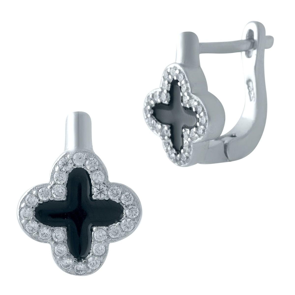 Сережки срібні з чорною емаллю та фіанітами