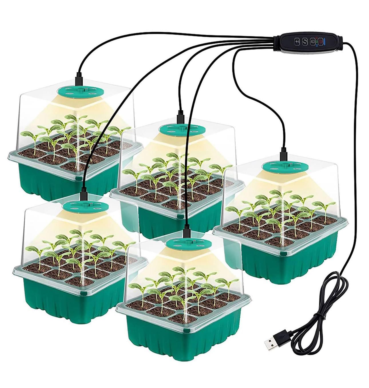 Стартовый набор для растений со светодиодной лампой для роста 5 лотков по 12 ячеек (1086)