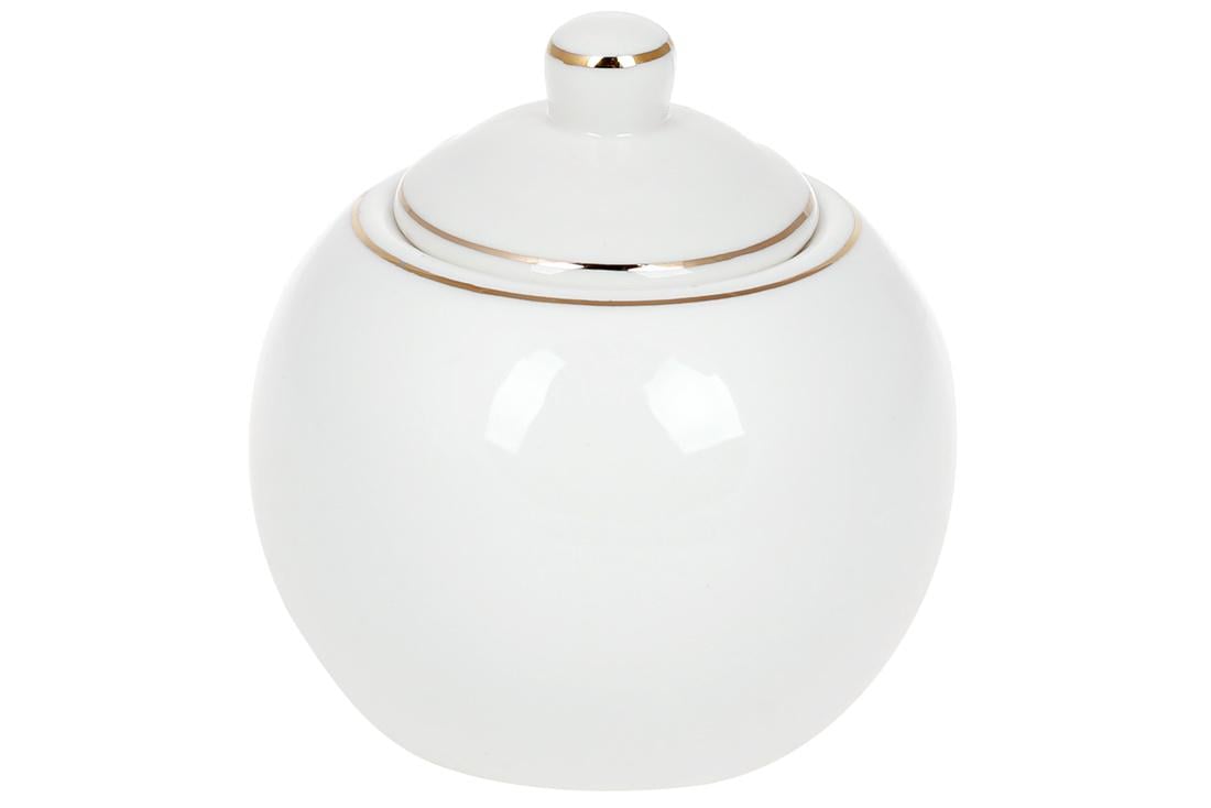 Сахарница фарфоровая с золотым кантом 400 мл Белый
