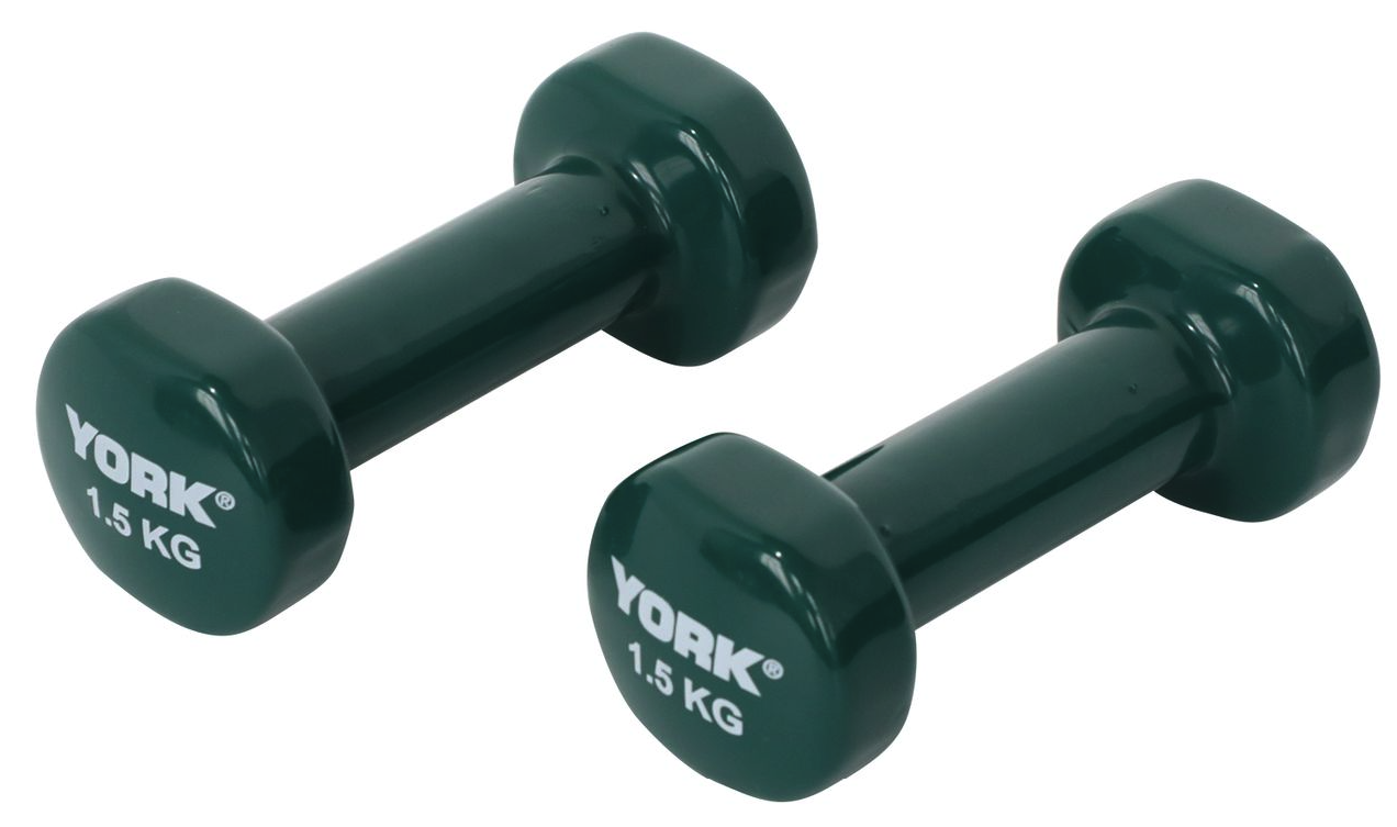 Гантели для фитнеса виниловые круглые York Fitness 2х1,5 кг Зеленый (5045)