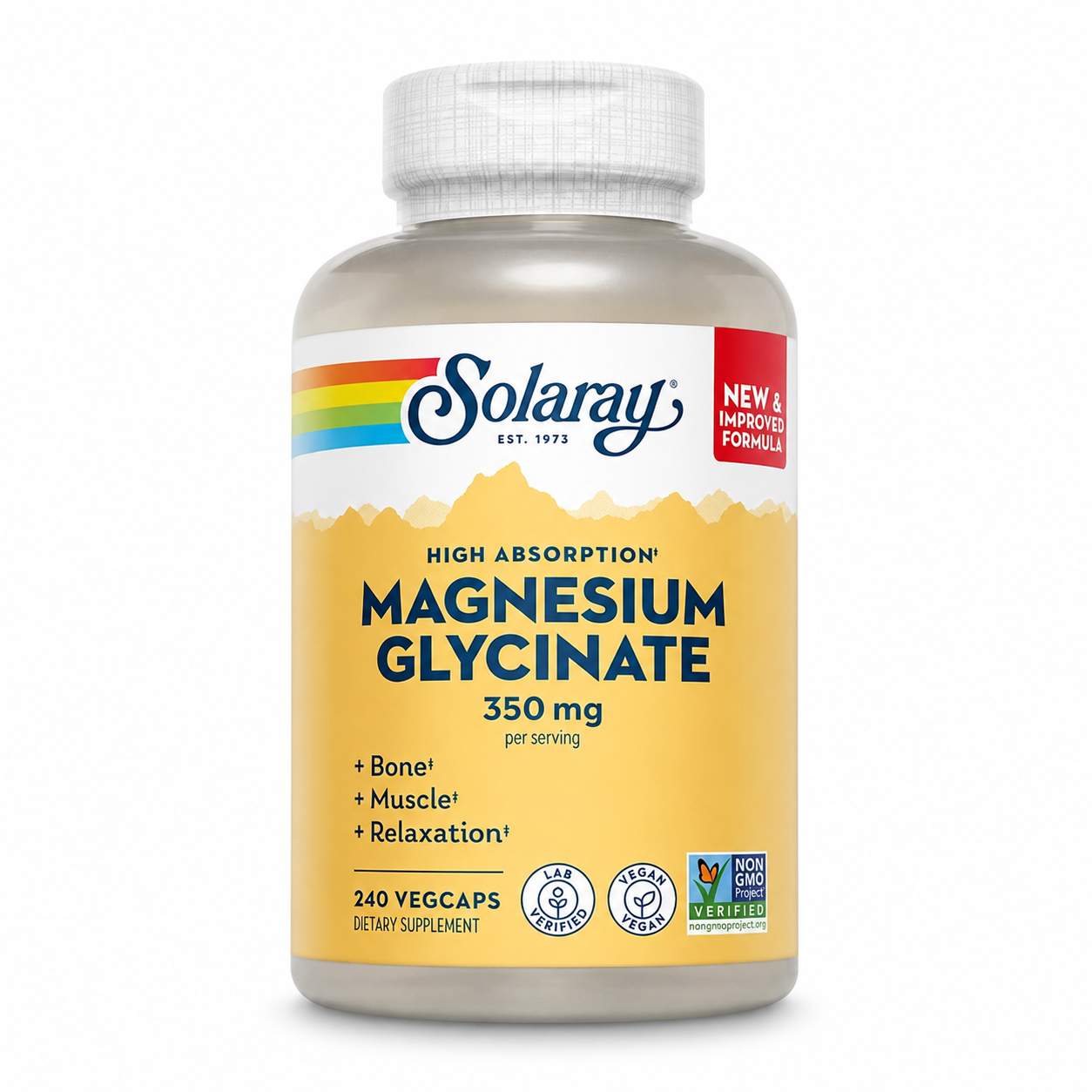 Глицинат магния Solaray Magnesium Glycinate с бисглицинатом магния и BioPerine 350 мг 240 вегетарианских капсул