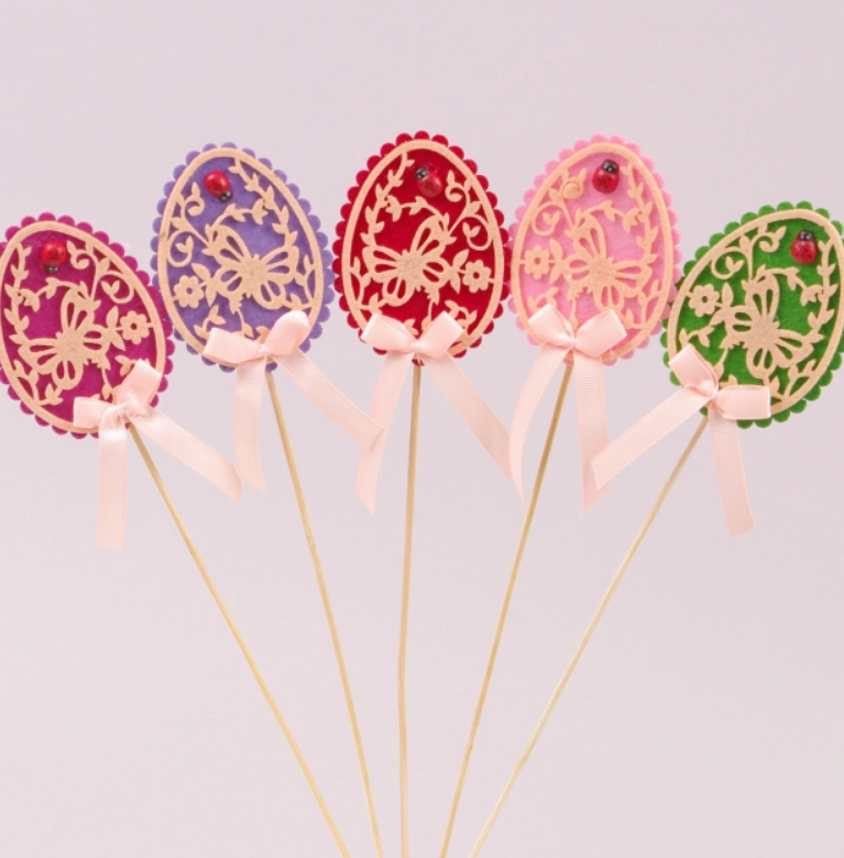 Великодня декорація з фетру на піку Писанка мікс 5 шт. (22473)