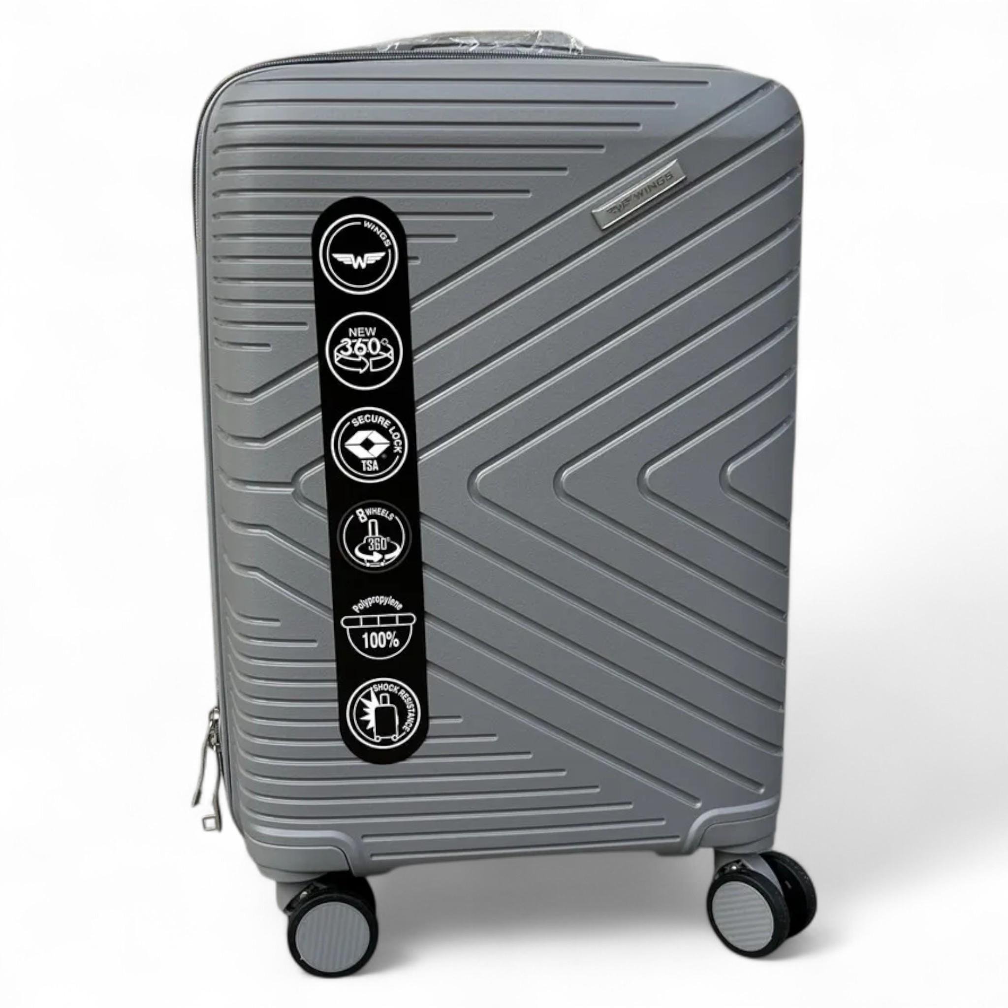 Валіза Wings PP06 поліпропілен на 4-х колесах з кодовим замком S 39 л Grey (S_DQ181-05GreenS)