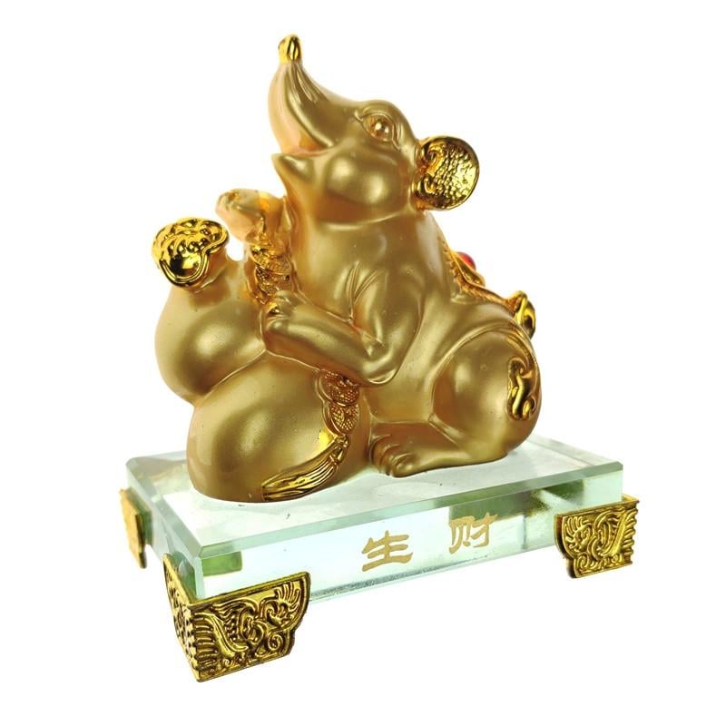 Статуетка Щур з монетами і мішком грошей 10 см Золотистий (C0870)