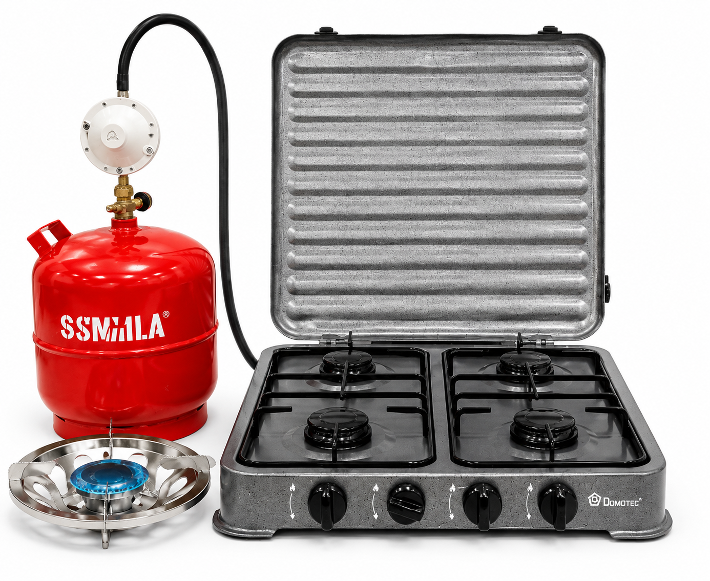 Плита газовая Domotec 4 конфорки баллоном 8 л Серый (Баллон 8л)