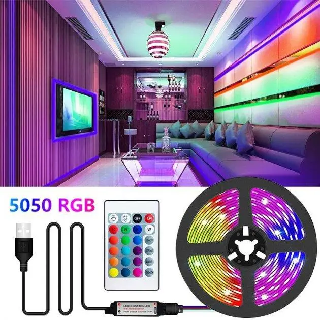 Стрічка світлодіодна LED RGB c bluetooth 5050 з пультом 7680 2 м (571589) - фото 2