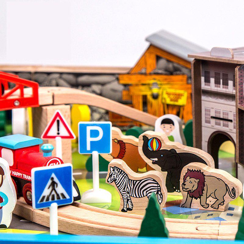 Стол с деревянной железной дорогой Piggyfun 108 деталей - фото 5