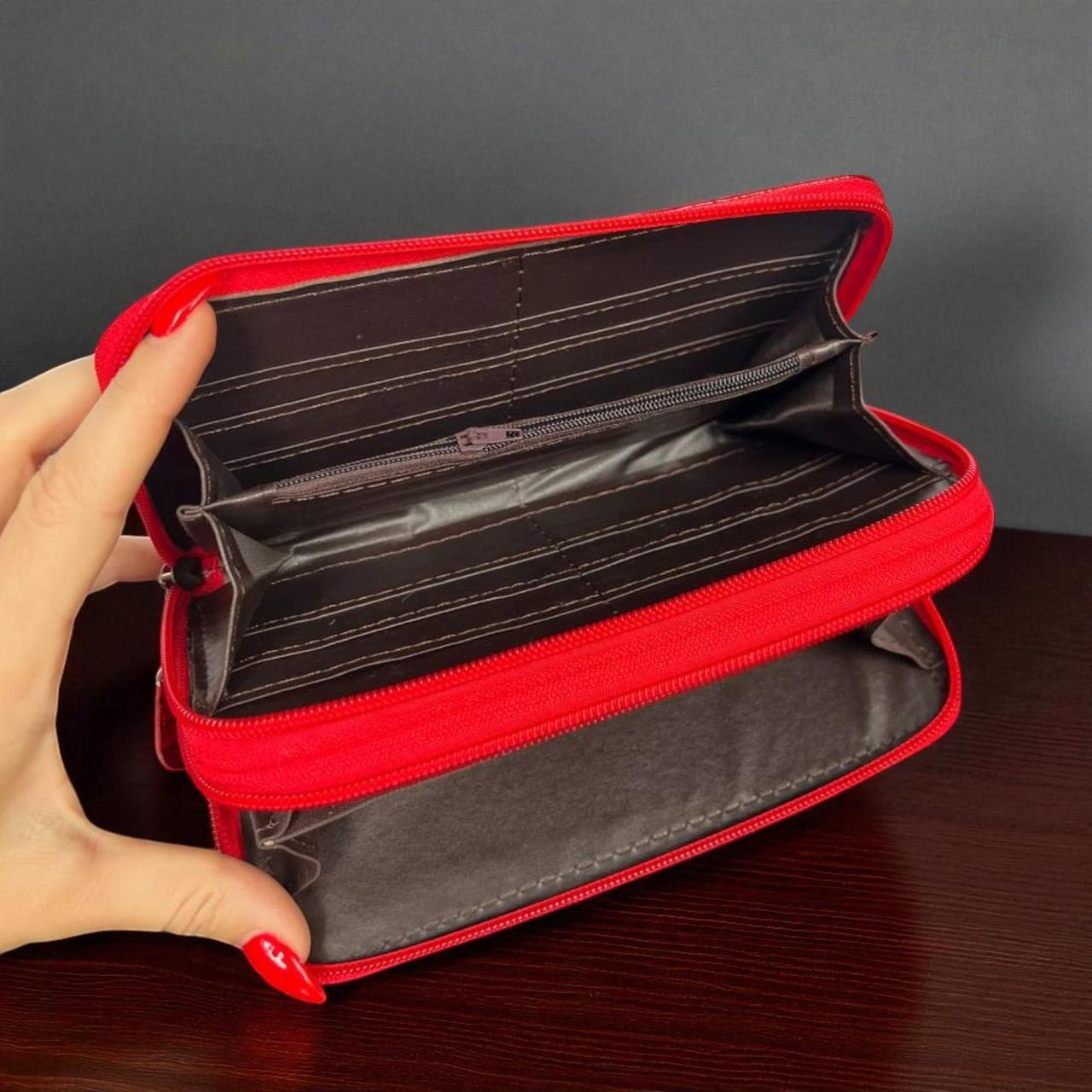 Кошелек женский на молнии большой змеиный принт с эко-кожи Красный - фото 4